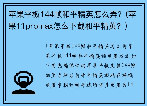 苹果平板144帧和平精英怎么弄？(苹果11promax怎么下载和平精英？)